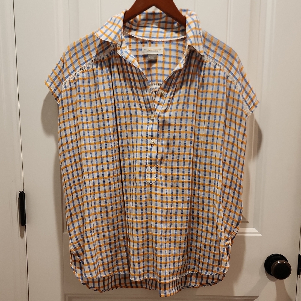 Anthropologie Vibrant Blue and Orange Womens Top